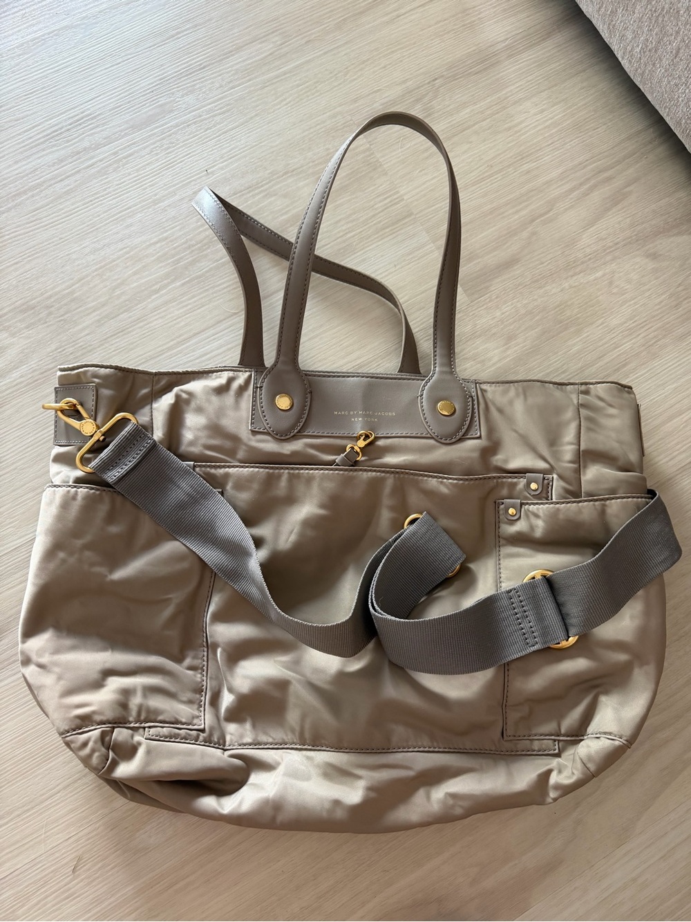Marc by Marc Jacobs Taupe Nylon Diaper Tote with Gold Hardware